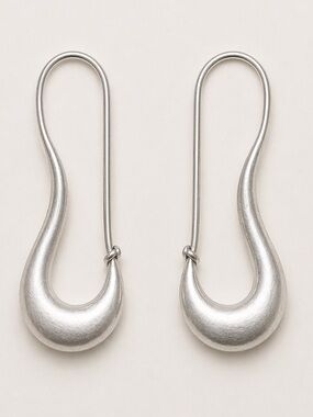 Sculptural Modernist Drop Earrings Brushed Silver Fluid Teardrop